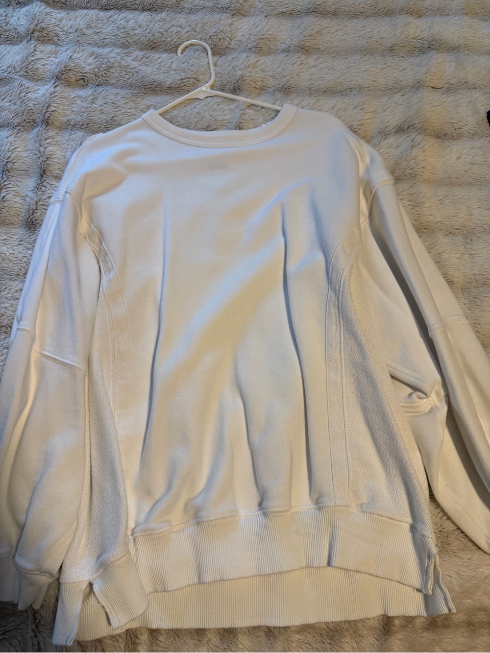 aerie White Crewneck Sweatshirt with Subtle Texture